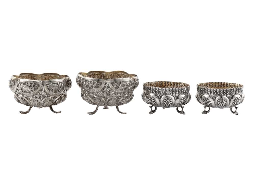 Two pairs of early 20th century Anglo – Indian unmarked silver small bowls, Lucknow circa 1910