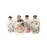 A GROUP OF FOUR CHINESE INSIDE-PAINTED GLASS SNUFF BOTTLES 二十世紀 玻璃內畫鼻煙壺
