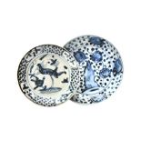 TWO CHINESE BLUE AND WHITE DISHES 明 青花花卉紋盤兩件