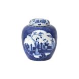 A CHINESE BLUE AND WHITE JAR AND COVER 清十九世紀 庭園人物圖蓋瓶