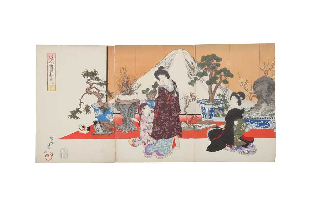 YOSHU CHIKANOBU (1838 – 1912). A Japanese woodblock print triptych