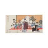 YOSHU CHIKANOBU (1838 – 1912). A Japanese woodblock print triptych