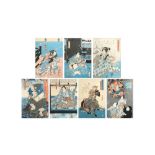 UTAGAWA TOYOKUNI (1777-1835) AND UTAGAWA YOSHIKAZU (1848-1870) Seven Japanese woodblock prints