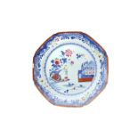 A CHINESE ENAMELLED BLUE AND WHITE OCTAGONAL 'MAGU' DISH