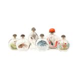 A GROUP OF SIX CHINESE INSIDE-PAINTED GLASS SNUFF BOTTLES 二十世紀 玻璃內畫鼻煙壺一組六件