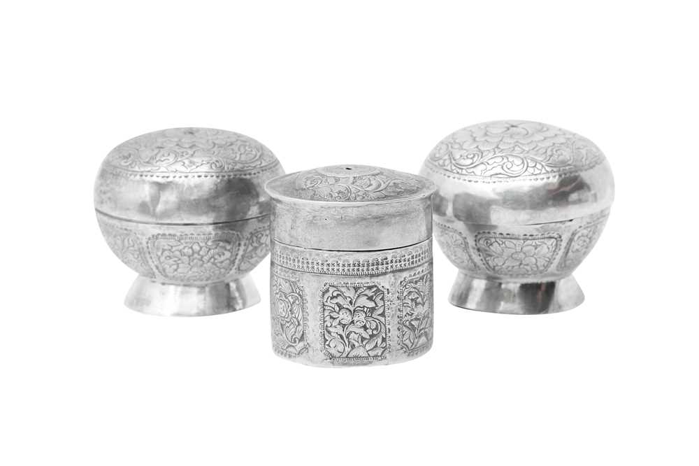 A GROUP OF THREE MALAYSIAN SILVER LIME BOXES