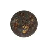 A JAPANESE INLAID BRONZE 'PHEASANTS AND CHRYSANTHEMUM' DISH