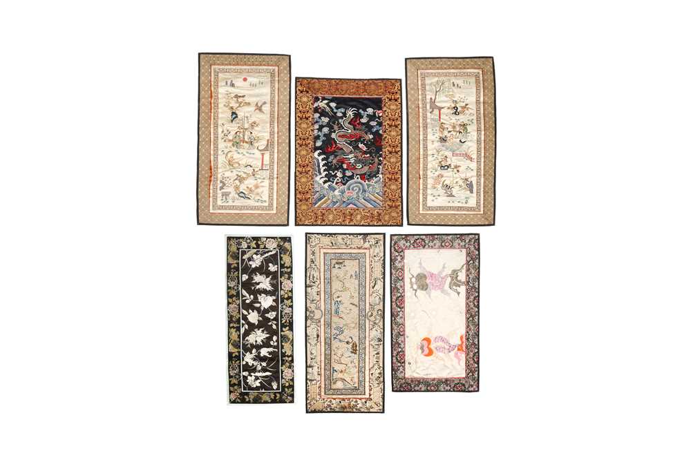 A GROUP OF SIX CHINESE SILK EMBROIDERED PANELS