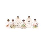 A GROUP OF SIX CHINESE INSIDE-PAINTED GLASS SNUFF BOTTLES 二十世紀 玻璃內畫鼻煙壺一組六件