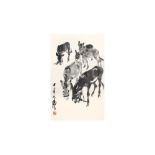 ATTRIBUTED TO HUANG ZHOU 黄胄（傳）(1925 - 1997) Donkeys 五驢圖