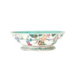 A CHINESE FAMILLE-ROSE 'IMMORTALS' FOOTED DISH 清十九世紀 粉彩八仙圖紋高足盤