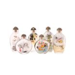 A GROUP OF SIX CHINESE INSIDE-PAINTED GLASS SNUFF BOTTLES 二十世紀 玻璃內畫鼻煙壺一組六件