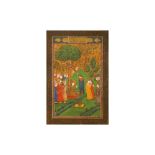 A LOOSE ILLUSTRATED FOLIO OF YUSUF AND ZULEYKHA IN A GARDEN Possibly Delhi, Northern India, 20th ce