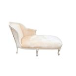 A LOUIS XV STYLE FRENCH CREAM PAINTED CHAISE LONGUE, 20TH CENTURY