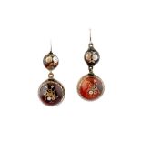 A PAIR OF PIQUÉ WORK TORTOISESHELL PENDENT EARRINGS