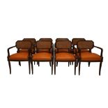 A SET OF FOURTEEN REGENCY STYLE MAHOGANY OPEN ARMCHAIRS