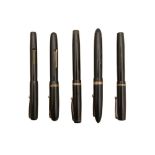 A GROUP OF FIVE BLACK 'SWAN' FOUNTAIN PENS