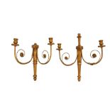 TWO NEOCLASSICAL STYLE GILTWOOD AND GESSO TWO BRANCH WALL SCONCES/APPLIQUES,