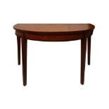 A GEORGE III SHERATON-STYLE SATINWOOD DEMI-LUNE CONSOLE TABLE