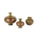 THREE INDIAN COPPER AND BRASS LOTAS (WATER VESSELS) India, 19th century