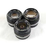 Group of Three "Silver Nose" Olympus OM Lenses.