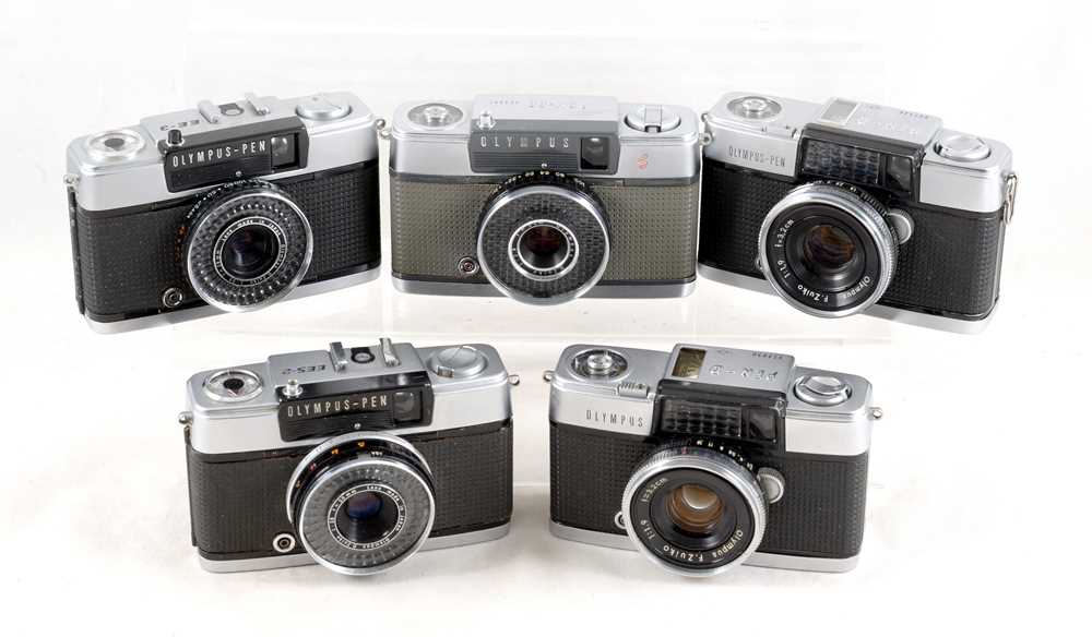 Group of Olympus Pen Half Frame Cameras.