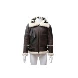 Balenciaga Brown Oversized Le Bombardier Logo Shearling Jacket - Size 36