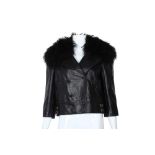 Dolce & Gabbana Black Leather Fur Collar Jacket - Size 42