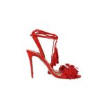 Aquazzura Red Fringe Ankle Tie Heeled Sandal - Size 37.5