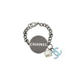 Chanel Ivory Pearl Disc Logo Bracelet