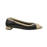 Chanel Black Two Tone Logo Flat Pump - Size 38.5