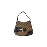 Gucci Brown Web Horsebit Monogram Hobo Bag