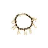 Chanel Black Chain Logo Charm Bracelet