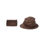 Gucci Brown GG Monogram Bucket Hat and Pouch - Size M