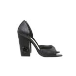 λ Chanel Black Lizard D'orsay Heeled Sandal - Size 37.5