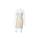 Herve Leger Beige Embellished Bandage Mini Dress - Size XS