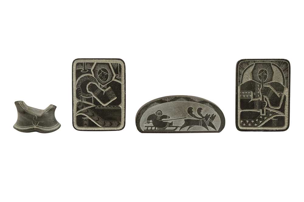 A GROUP OF CANADIAN INUIT CARVED SOAPSTONE CARVINGS