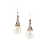 A pair of pearl and diamond pendent earrings, circa 1900