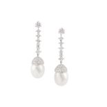 An interchangeable cultured pearl and diamond earrings and necklace suite