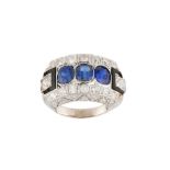 An enamel, sapphire and diamond ring, circa 1935