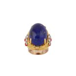 λ A coral, lapis lazuli and diamond dress ring