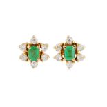 A pair of emerald and diamond cluster earstuds
