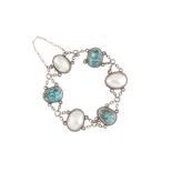 Bernard Cuzner Ι An Arts & Crafts silver, pearl and turquoise bracelet, first half of the 20th centu