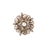 A diamond flower brooch / hair pin, circa 1880