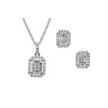 A diamond pendant necklace and earring suite