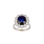 A sapphire and diamond cluster ring, 1980