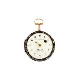 FRES BORDIER OPEN FACE POCKET WATCH. GOLD, DIAMOND SET BEZEL.