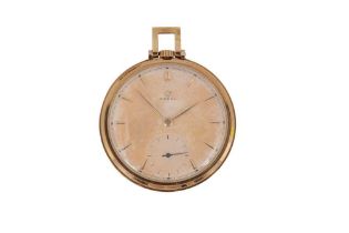 OMEGA. POCKET WATCH, OPEN-FACE, TROPICAL DIAL, 14K GOLD.