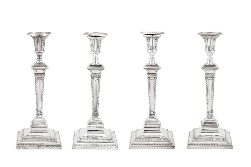 A set of four George III sterling silver candlesticks, Sheffield 1788 by Samuel Roberts and Co (prob - Image 2 of 4