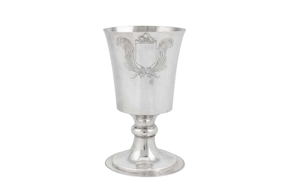 A large Commonwealth sterling silver communion cup, London 1658 by TH ligatured between three mullet